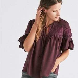 Lucky Brand Short Sleeve Lace Top - Plum
